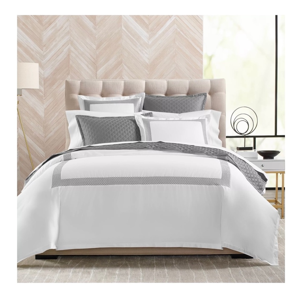 Hudson Park Collection Embroidered Geo King Duvet Cover - Charcoal